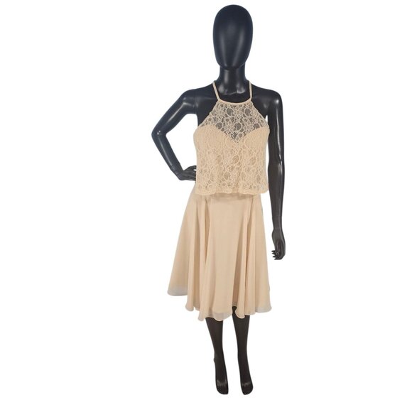 Mori Lee Dresses & Skirts - NWOT Champagne Lace/Chiffon Halter Flutter Cocktail/Party Dress - Mori Lee